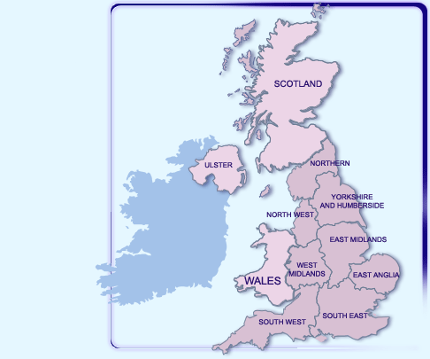 Carte du Royaume Uni - Cliquez pour choisir la région