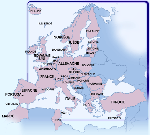 Carte de l'Europe - Cliquez pour choisir le pays